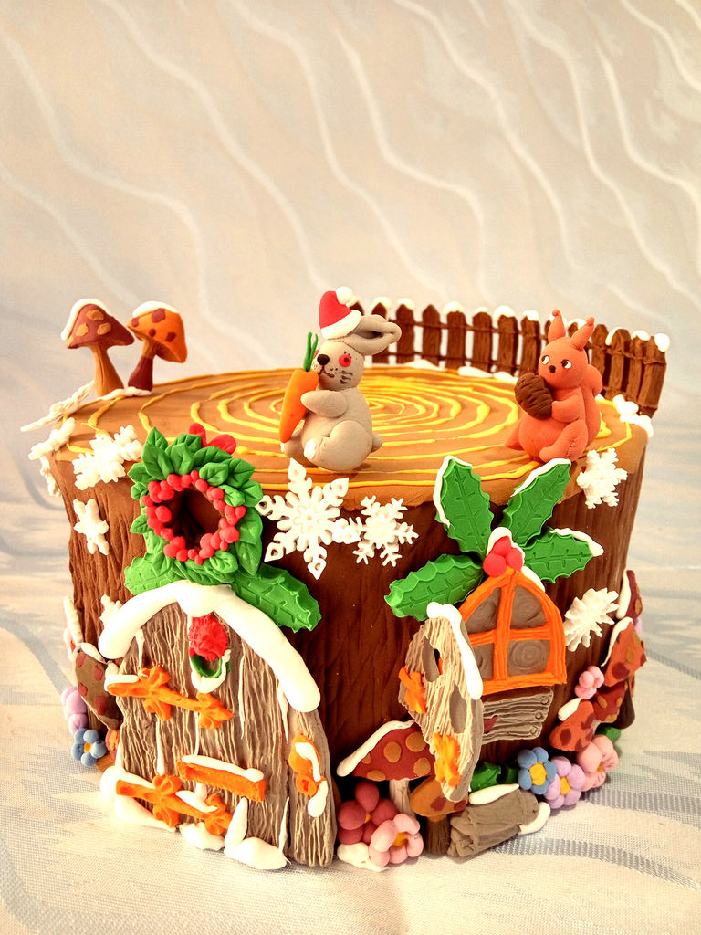 圣诞节树屋翻糖蛋糕
