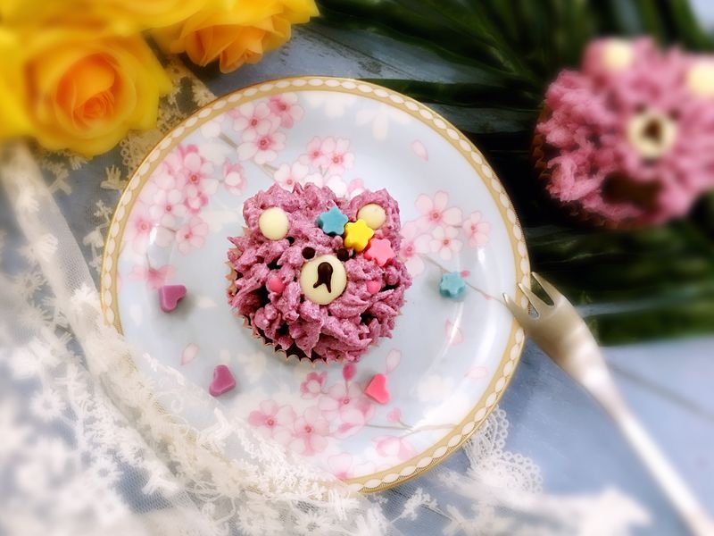 【美食魔法】小熊紫薯泥马芬杯子蛋糕