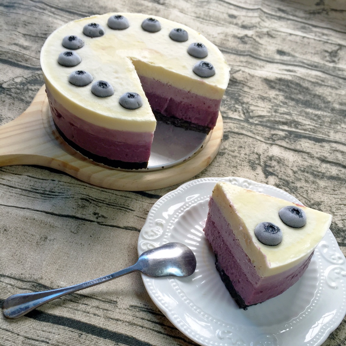 【免烤蛋糕】蓝莓渐变冻芝士蛋糕蓝莓慕斯