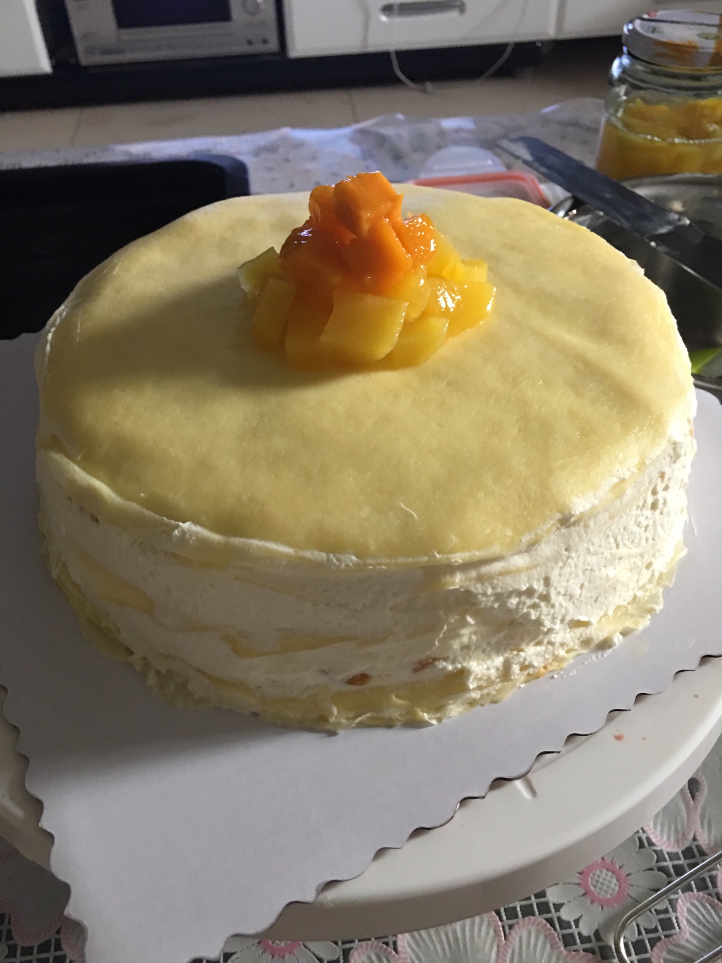 黄桃芒果双拼千层蛋糕