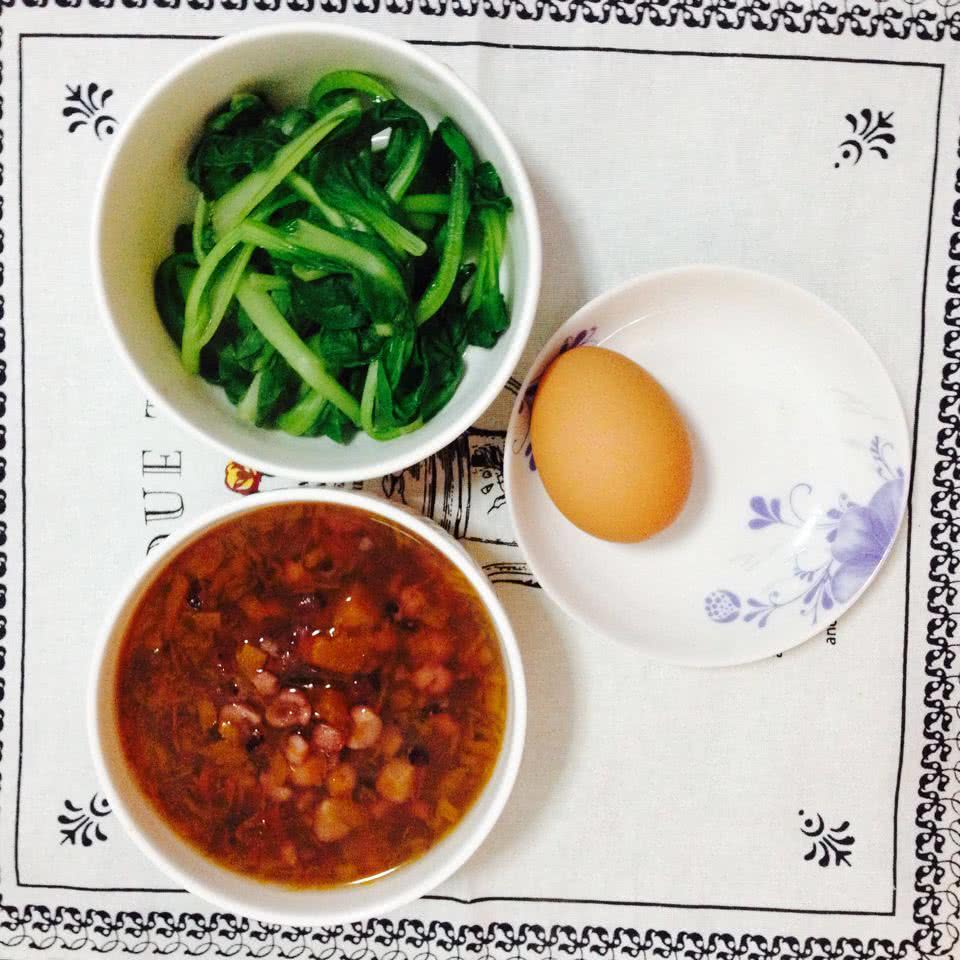 【健身早餐】鸡毛菜+杂粮粥+鸡蛋