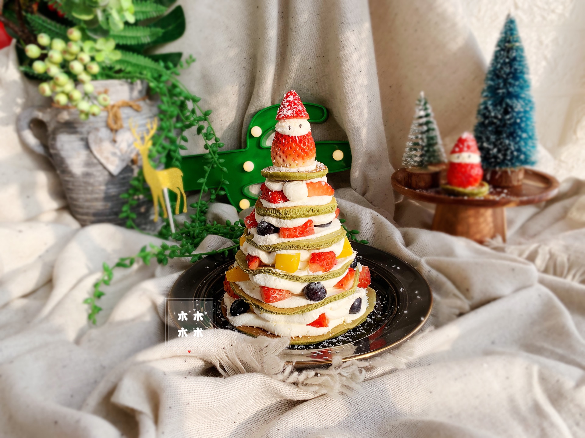 抹茶松饼圣诞树蛋糕
